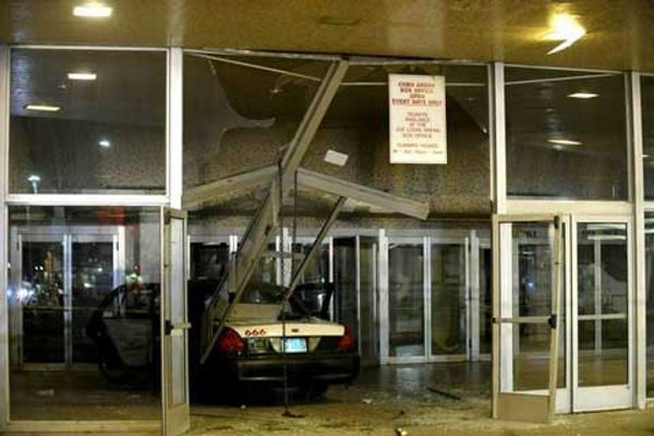 Cab Driven Into Cobo Arena Box Office