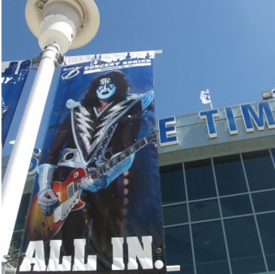 The Tampa Bay Lightning signed former KISS guitarist Ace Frehley to perform March 11, but that's not him in the promotional banner.